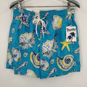 Trunks Surf & Swim Co. Men's 6" Sano Swim Shorts sz S Blue Seashell Print NWT